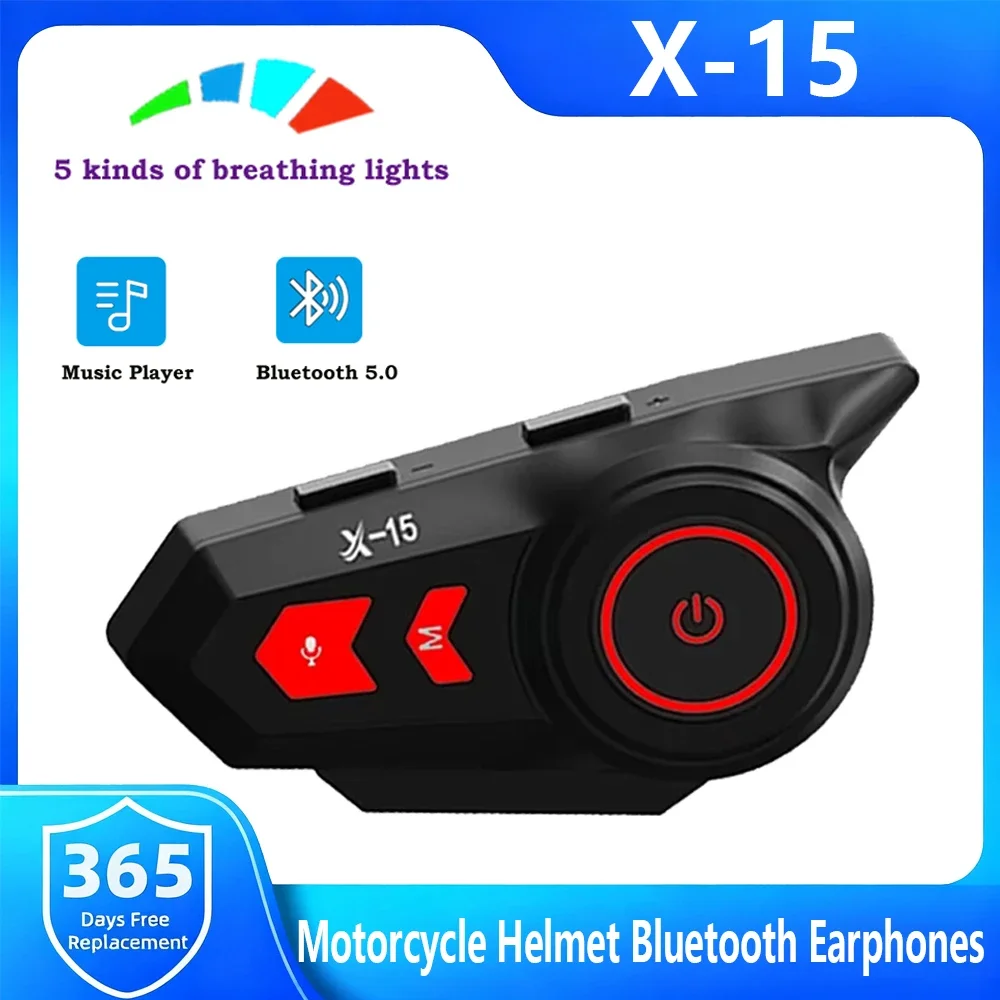

X-15 Motorcycle Helmet Bluetooth Headset 5 Kinds Of Lights 40mm Dynamic Horn Speaker Music Player Wireless 5.0 IP65 Waterproof