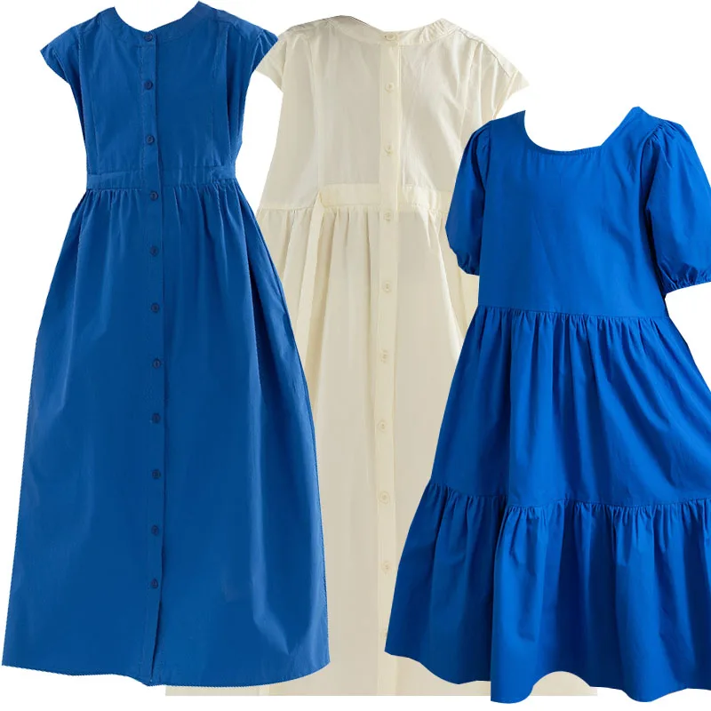 جديد 2025 فساتين للمراهقين الفتيات قمصان الحفلات فستان الصيف الأبيض البيج الأزرق فستان للفتيات ملابس الطفل بلون 7-8 14-16 #1