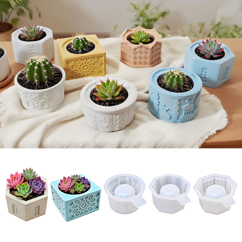 S0232 Molde de silicona para maceta de resina, maceta para plantas suculentas, molde de silicona para yeso y hormigón, soporte para velas, molde para manualidades DIY
