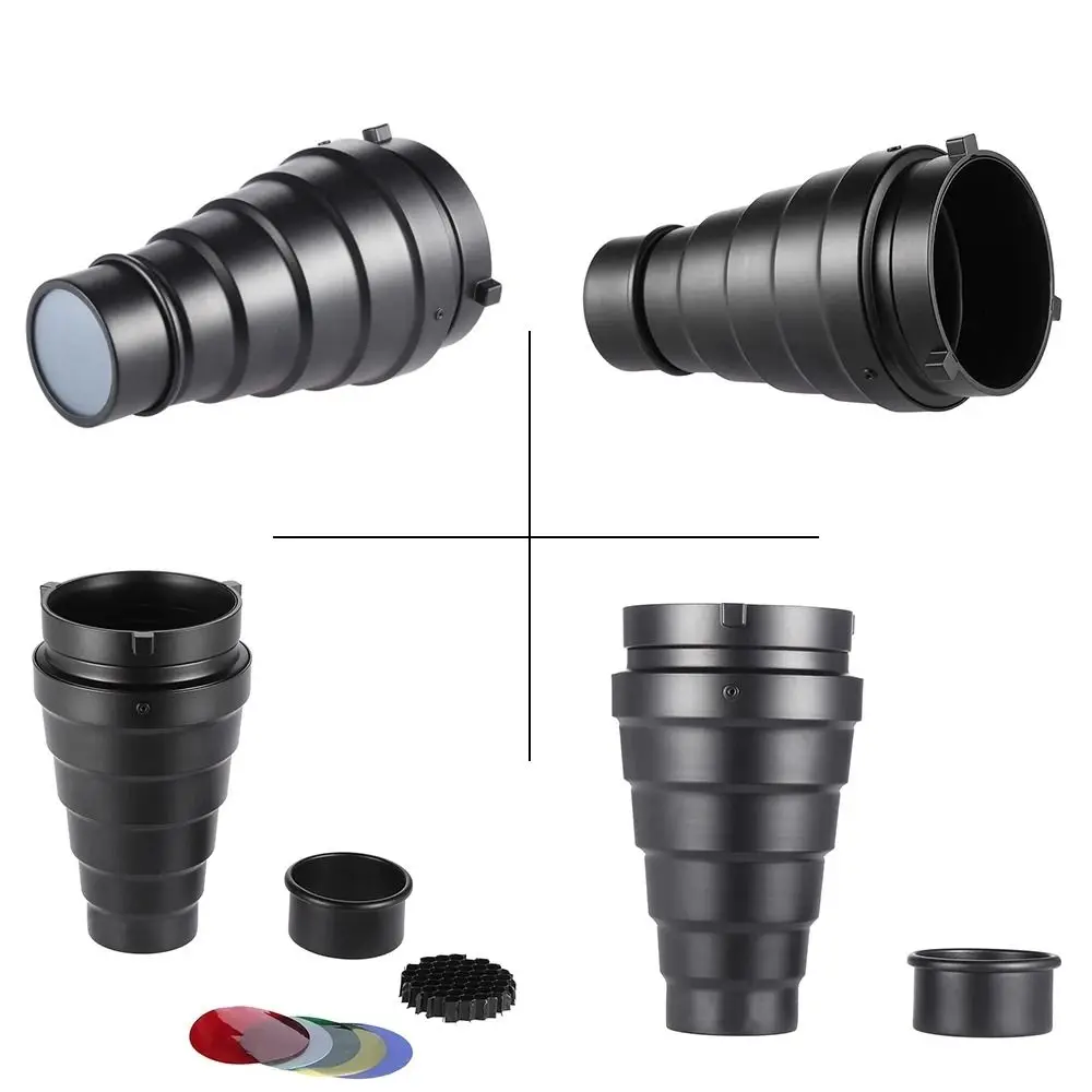 Kit Filter Warna Snoot Kerucut Kisi Sarang Lebah Profesional Flash Mount Snoot Logam Ringan Fotografi Flash Snoot