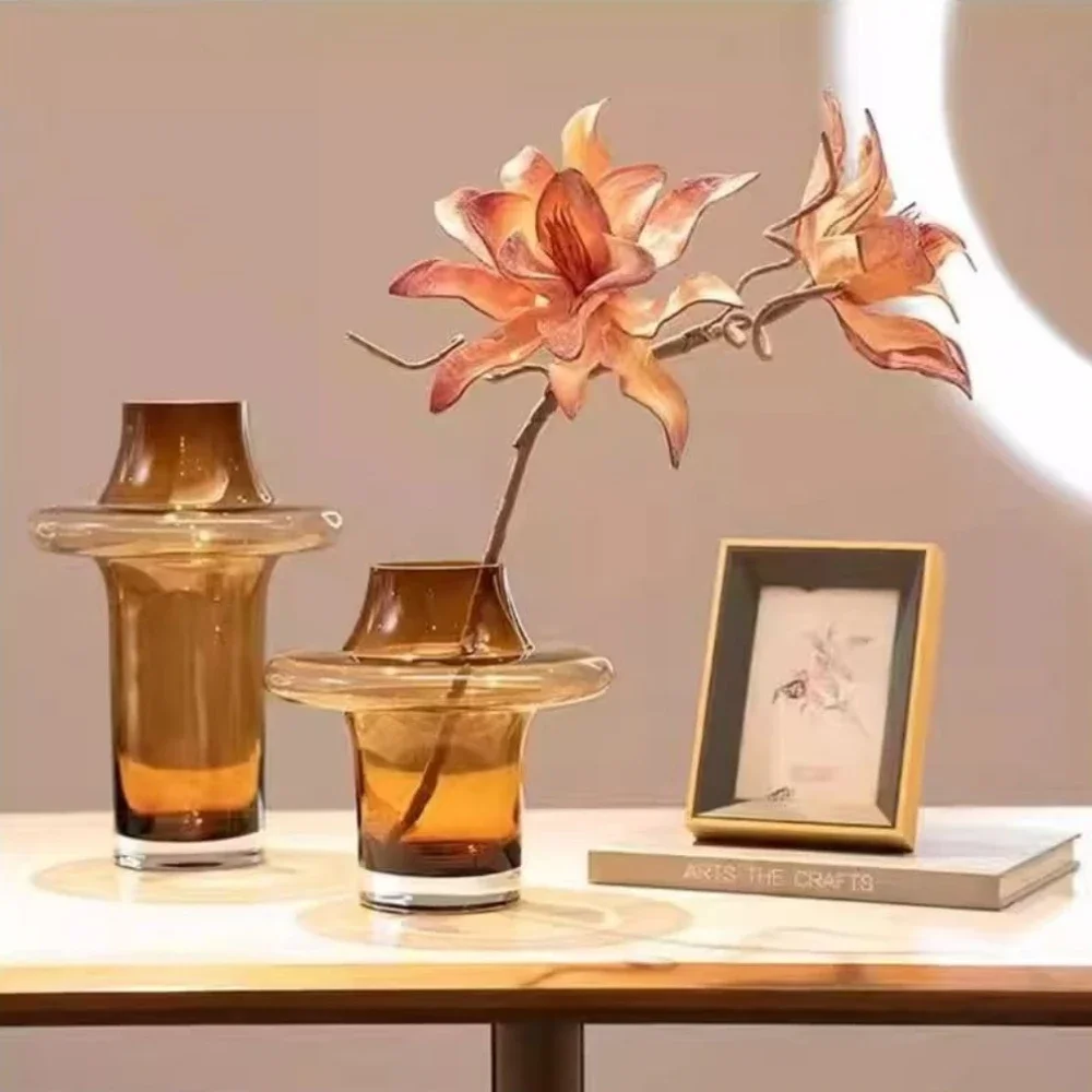 Modern Simple Glass Flower Vase Nordic Style Dried Flowers Vases Desktop Hydroponic Vase Arrangement Living Room Home Decor