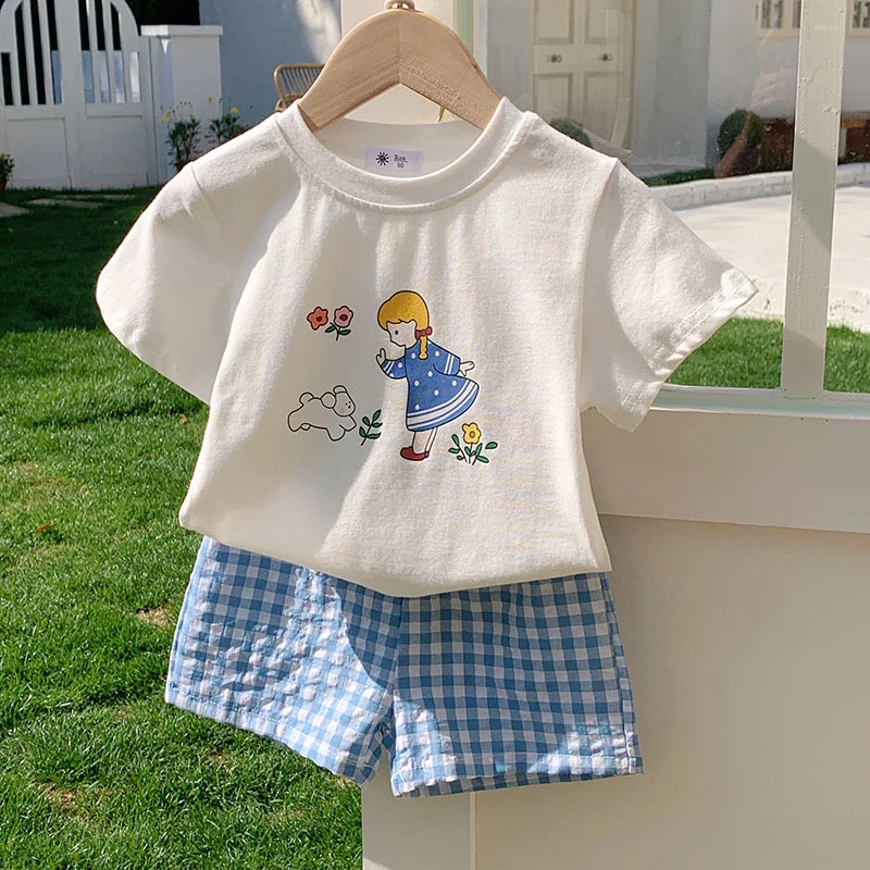 2-teiliges Set für Jungenkleidung, Cartoon-T-Shirt + karierte Shorts, Sommermode, lässiger kurzärmeliger Anzug, Freizeit-Trainingsanzüge für Kinder im Alter von 1–6 Jahren – Detail 4