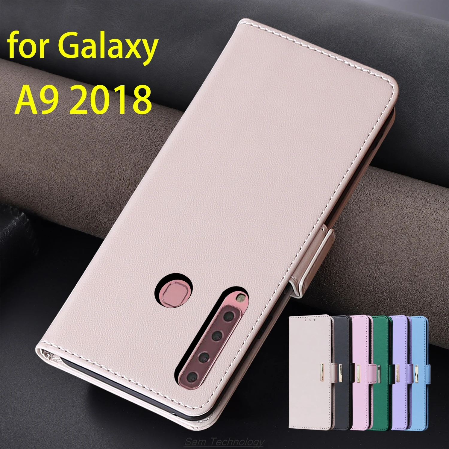 

Magnetic buckle Leather Case for Samsung Galaxy A9 2018 Wallet RFID BLOCKING Flip Cover female Simple Capa Fundas Coque