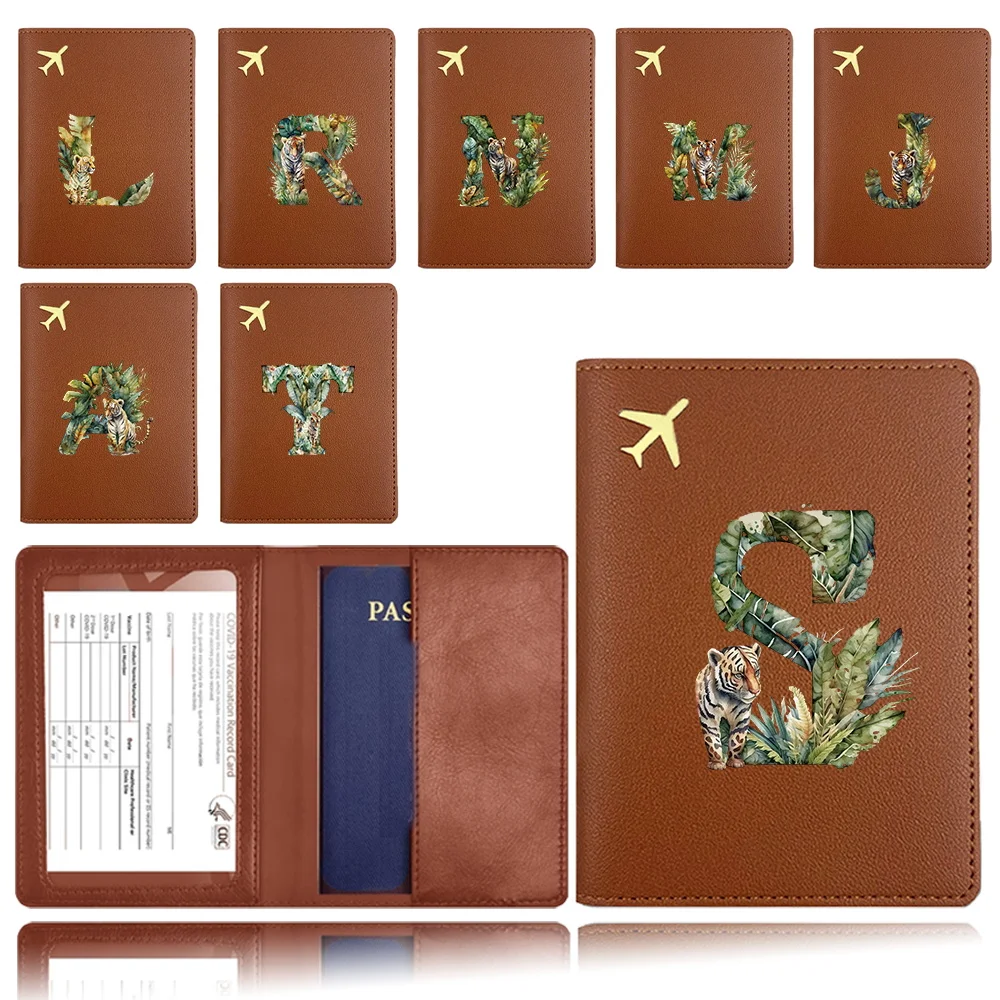 

PU Passport Dispenser Pocket Passport Protective Case Compact Passport Container Card Chest Lid Trip Jungle Tiger Letter Pattern