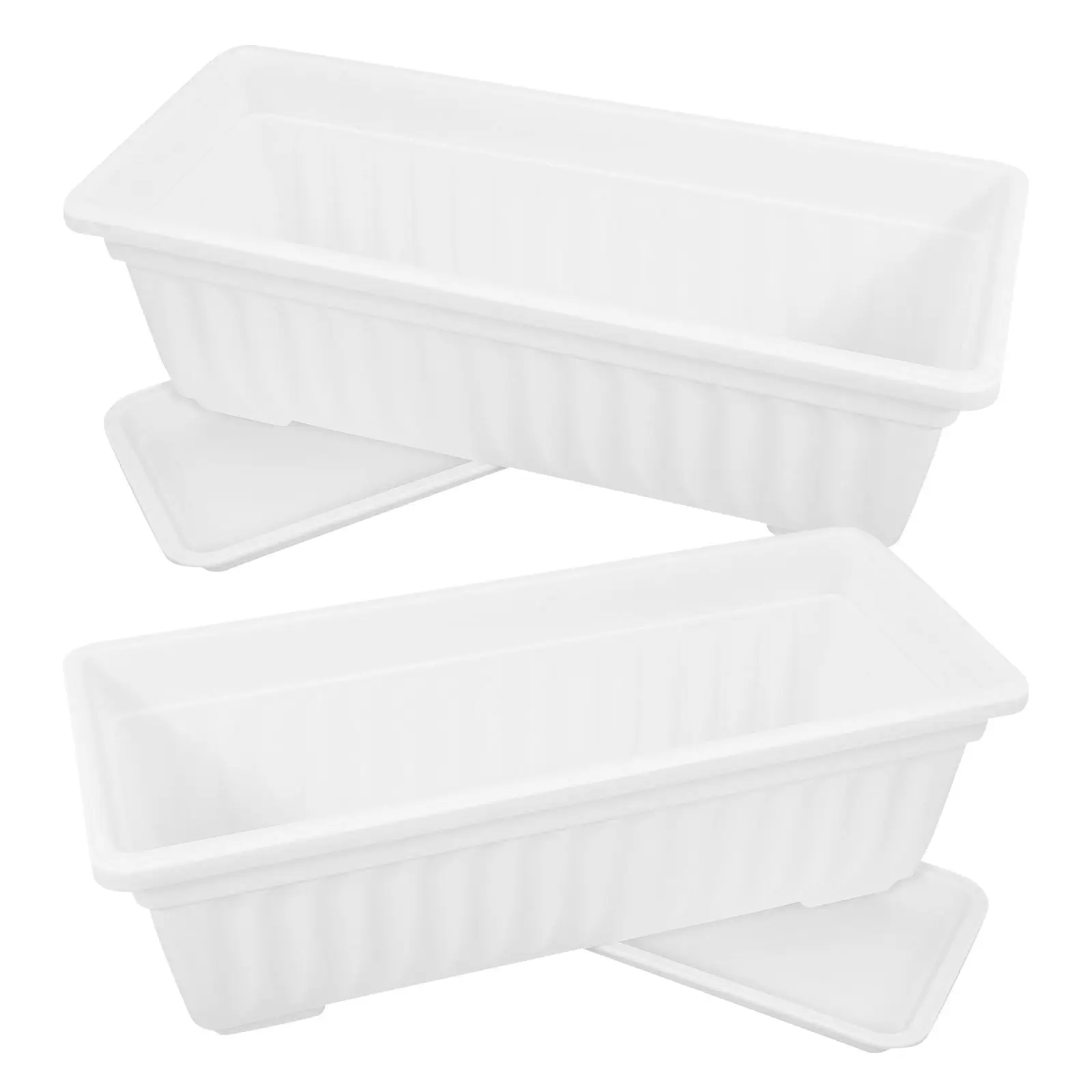 2 Pcs Large Rectangular Planting Pots Thickened Plastic Flower Pots Balcony Garden Vegetable Planter Boxes Tray White New