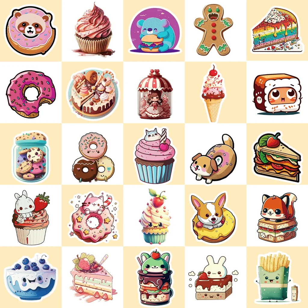 สติกเกอร์รูปโดนัทอาหารสัตว์น่ารัก 50 ชิ้น สำหรับติดหมวกจักรยาน สมุดบันทึก กล่องดินสอ ร้าน BulingBulingStickers