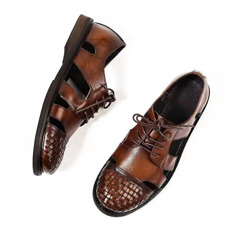 2023 new arrival Summer Fashion Cow leaather causal Roman and British retro shoes men,male Genuine leather sandal