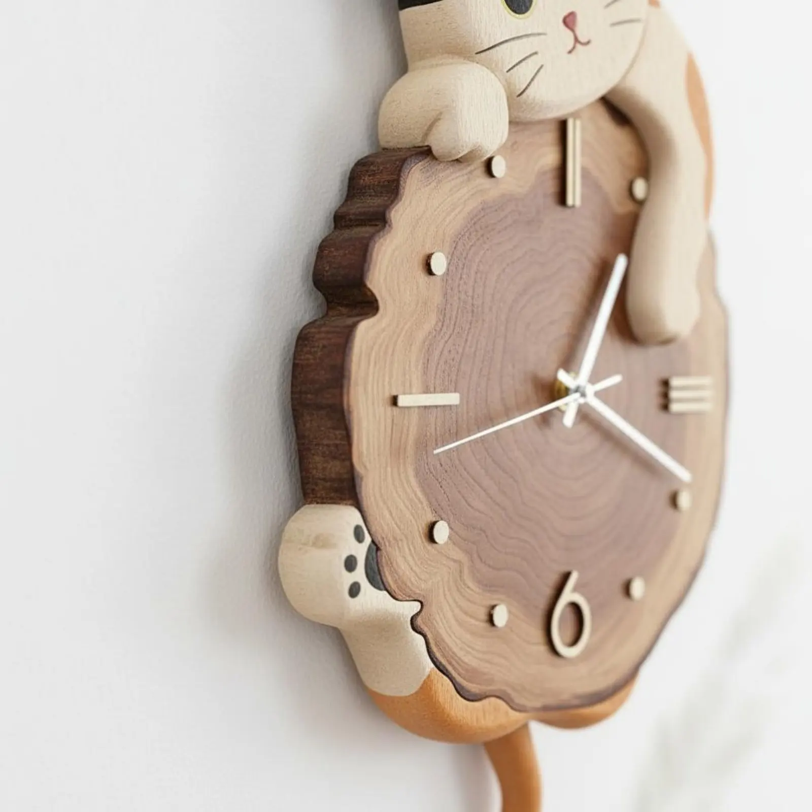 Cat Wall Clock Modern Design Swinging Tail Cat Clock House Decoration Easy to Install Timepiece Long-Lasting Material