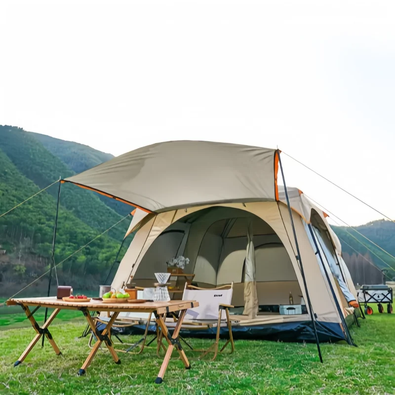 Spacious two bedrooms and a living room, summer outdoor tent,straight support, durable and portable, suitable for family camping