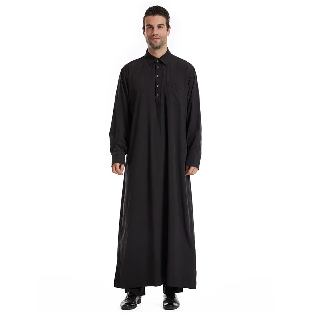 2023 Nieuwe Moslim Mannen Abaya Knop Casual Lange Mouw Jurk Jubba Thobe Turkije Arabische Islam Kleding Dubai Saudi Kaftan Gewaad Caftan