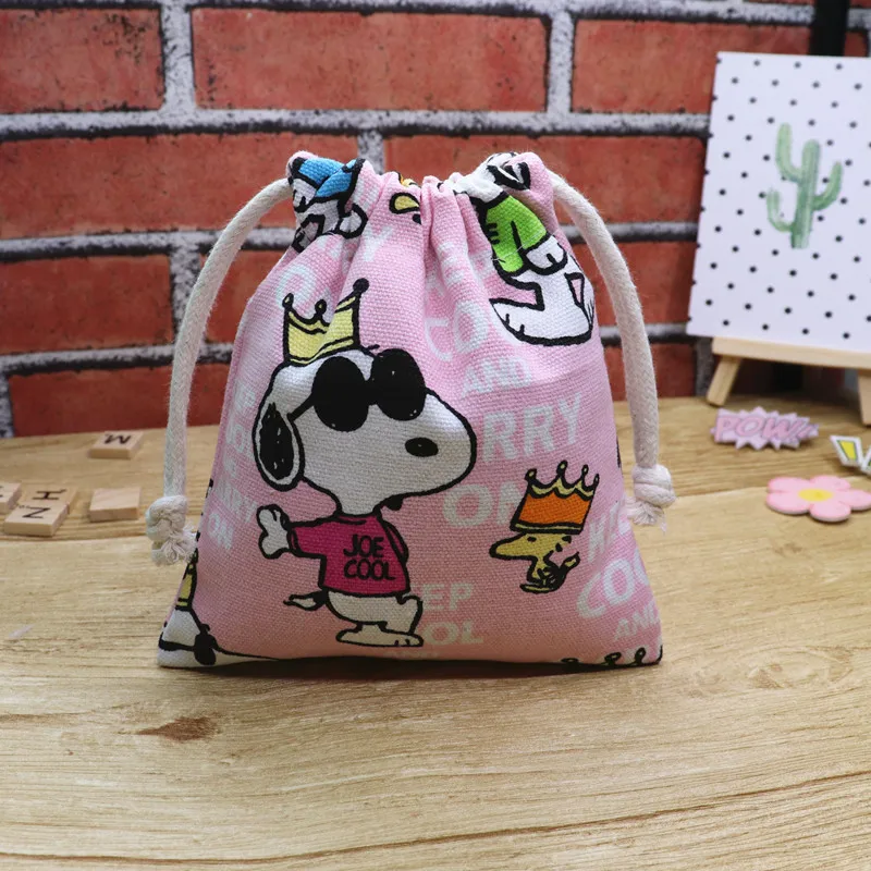 Cartoon Cute Snoopy Power Bank cellulare chiave moneta borsa cosmetica custodia in tela tasca con coulisse addensata