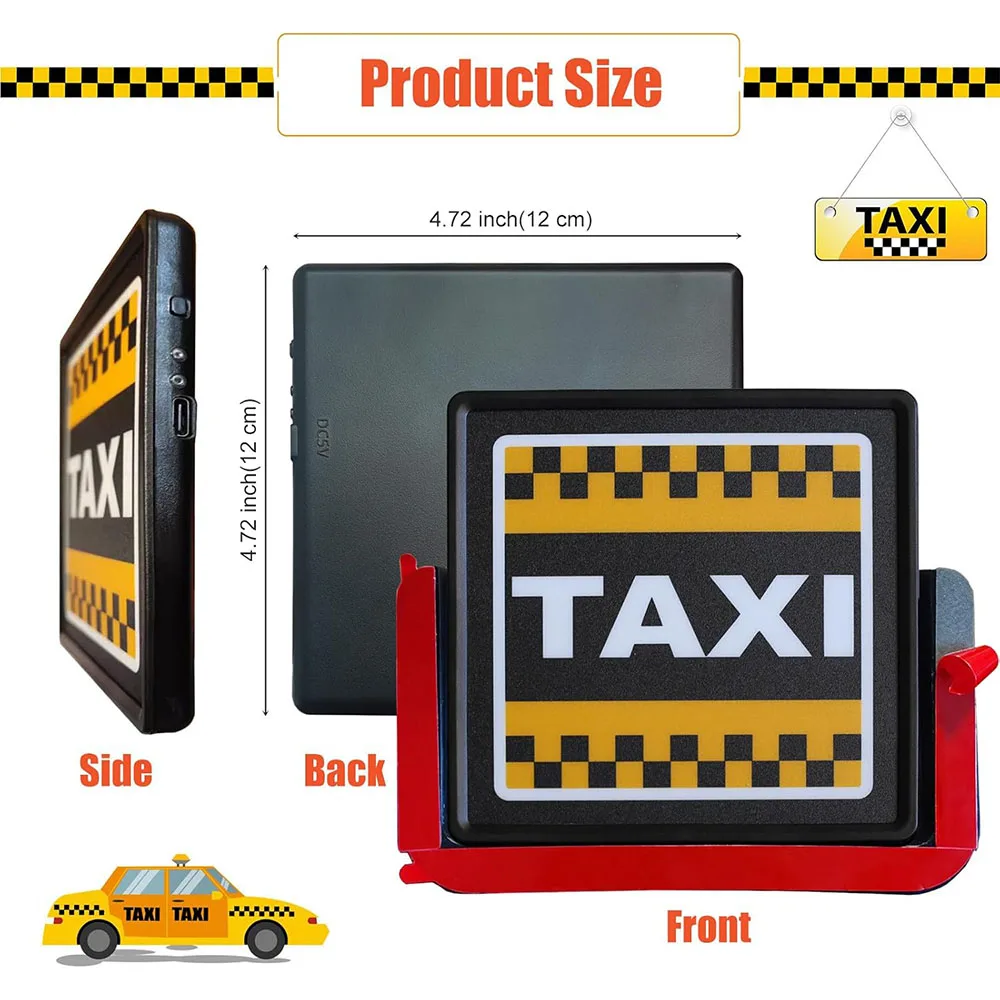 Rechargeable Taxi Sign Sticker for Windshield Placard,Removable Bright LED Taxi Sign Light,Comes with A Mounting Bracket view 2