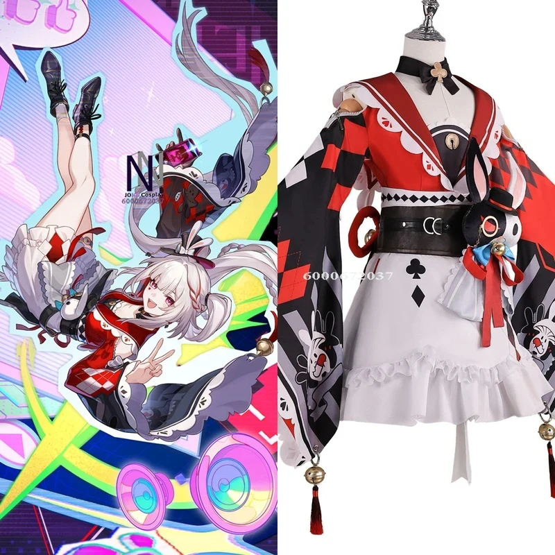 

ABC123Hot Game Honkai: Star Rail Cosplay Costume Anime Sparkle Role Playing Red Uniform Dress Outfit Wig Shoes for Womenx,3;b'2.