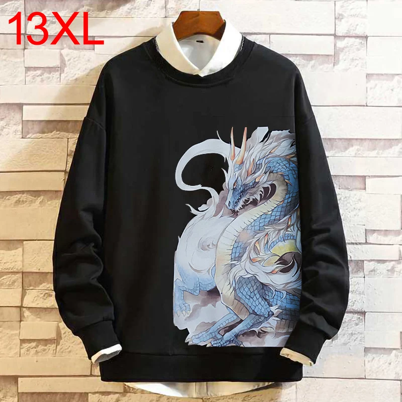 

Plus size men's winter new plush thick round neck men with Print decoration loose men's hoodie 190kg 13xl tracksuit men