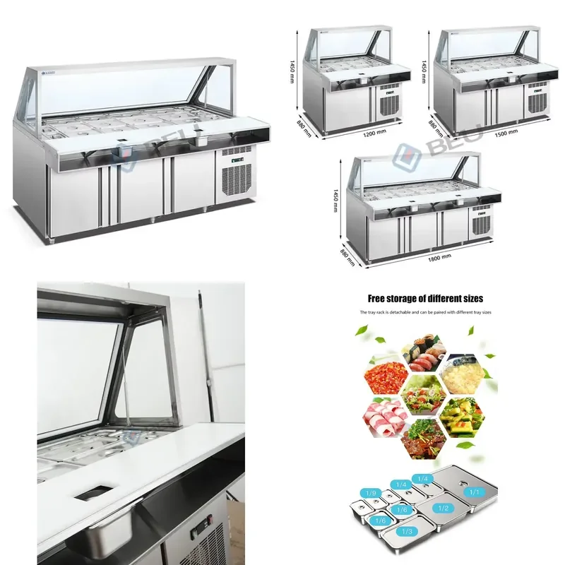 SFW Certificate 30 Pans Sandwich Prep Table Refrigerated Pizza Prep Table Commercial Counter Salad Refrigerator