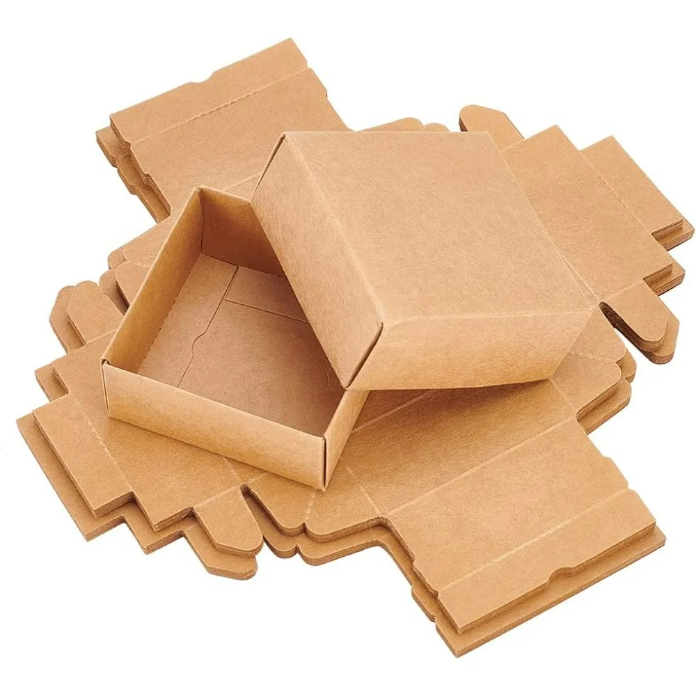 20Packs Square Gift Boxes with Lids Brown Kraft Paper Boxes 3.4x3.4x1.4