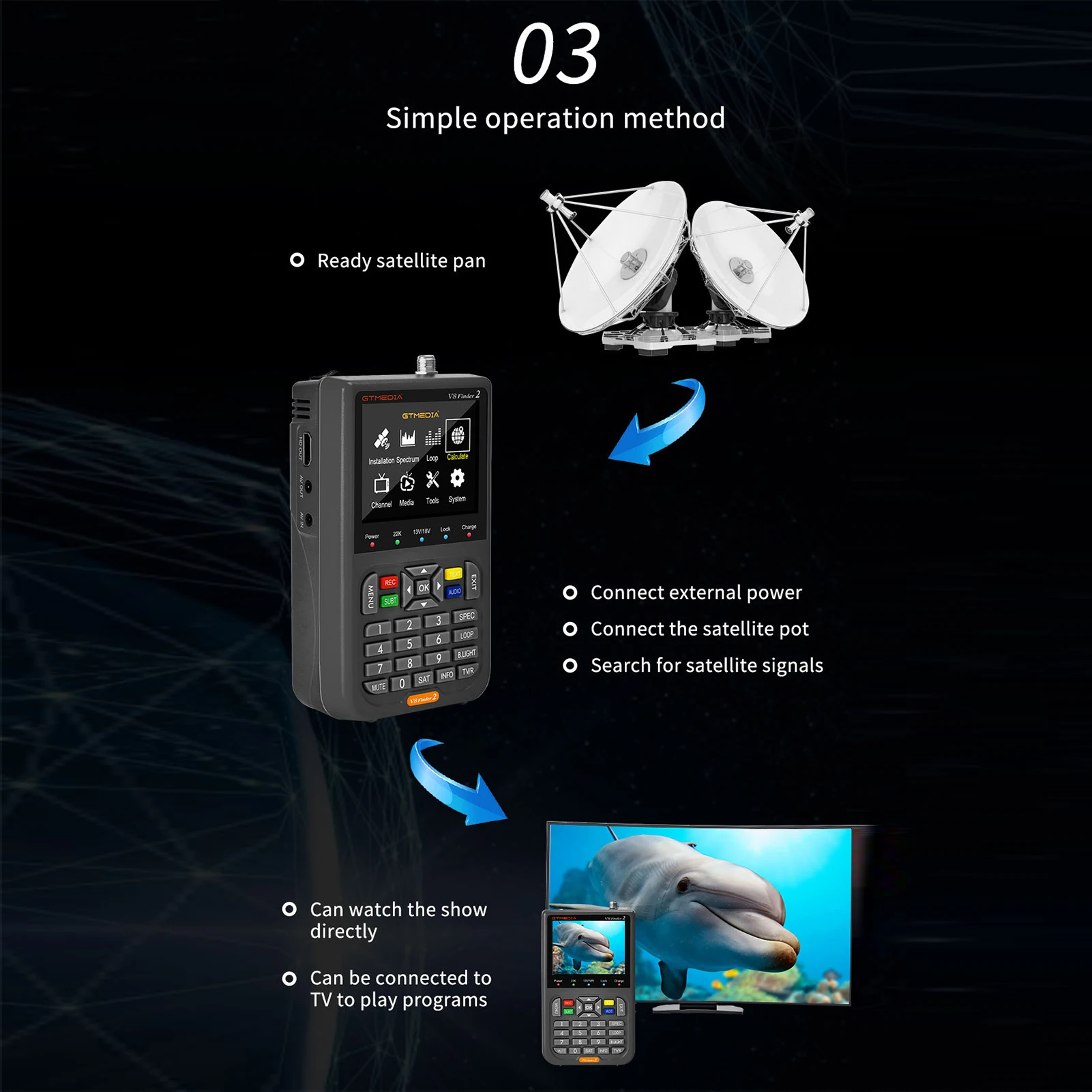 Satellite Signal Finder TV Satellite Finder Meter with 3.5inch LCD Display Satellite Signal Finder and Sat Dish Adjustment