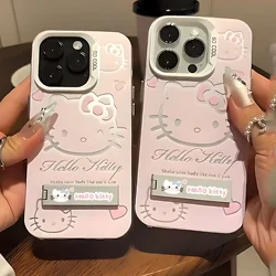 Luksusowe różowe etui Hello Kitty z uchwytem na telefon do iPhone'a 16 15 14 13 12 11 Pro Max X XR XSMAX 8 7 Plus Wstrząsoodporne z uchwytem