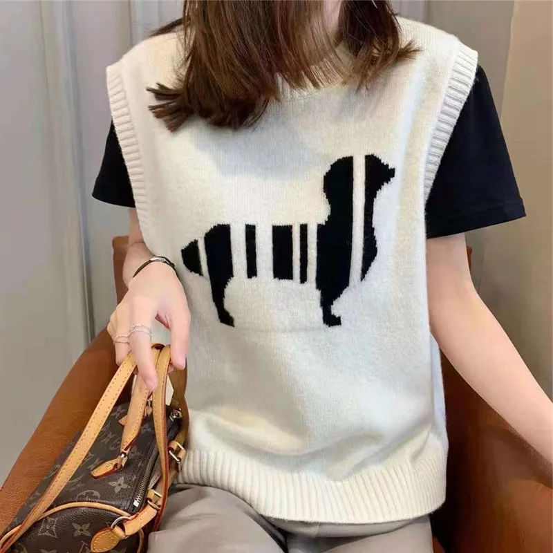 Loose Sleeveless Women Wool Knitted Sweater Vest Outdoor 2024 Spring Autumn Preppy Style Lady Casual Round Neck Woolen Top