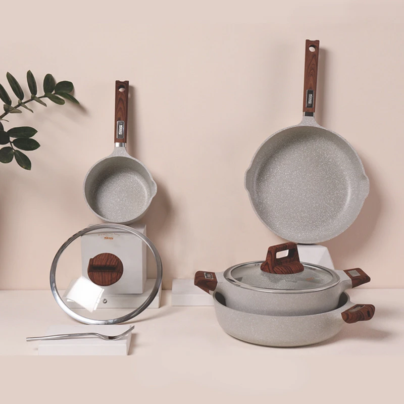 Light 4PCS Frying Pan Soup Pot Cookware Set household Cooking Aluminum Composite Primed Non-stick kitchen tools