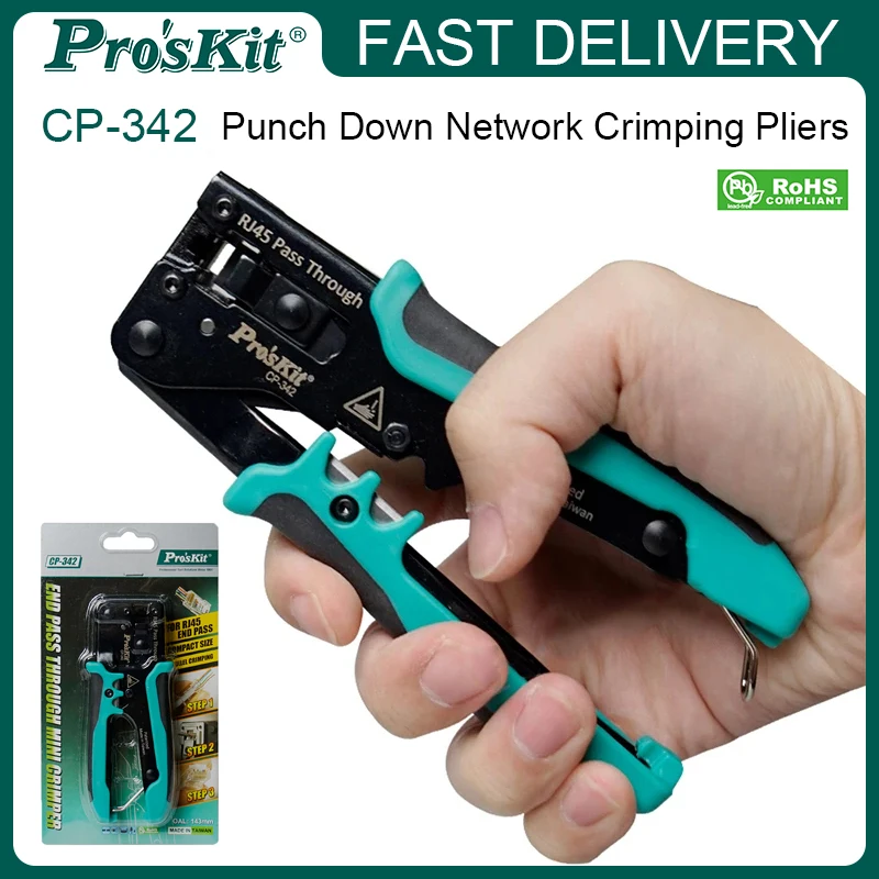 

Pro'skit CP-342 End Pass Through Mini Crimper Pliers 8P8C RJ45 Perforated Crystal Head Crimp Tool 4in1 Ethernet LAN Stripper