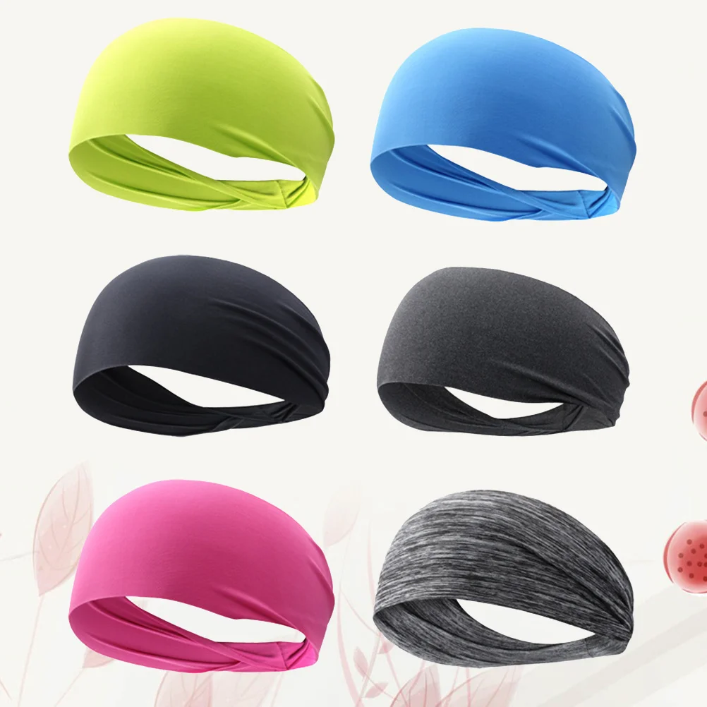 6 個のスポーツヘッドバンド弾性速乾性ヘアバンドヨガランニングワークアウトフィットネスユニセックスヘッドウェア吸汗ヘアアクセサリー