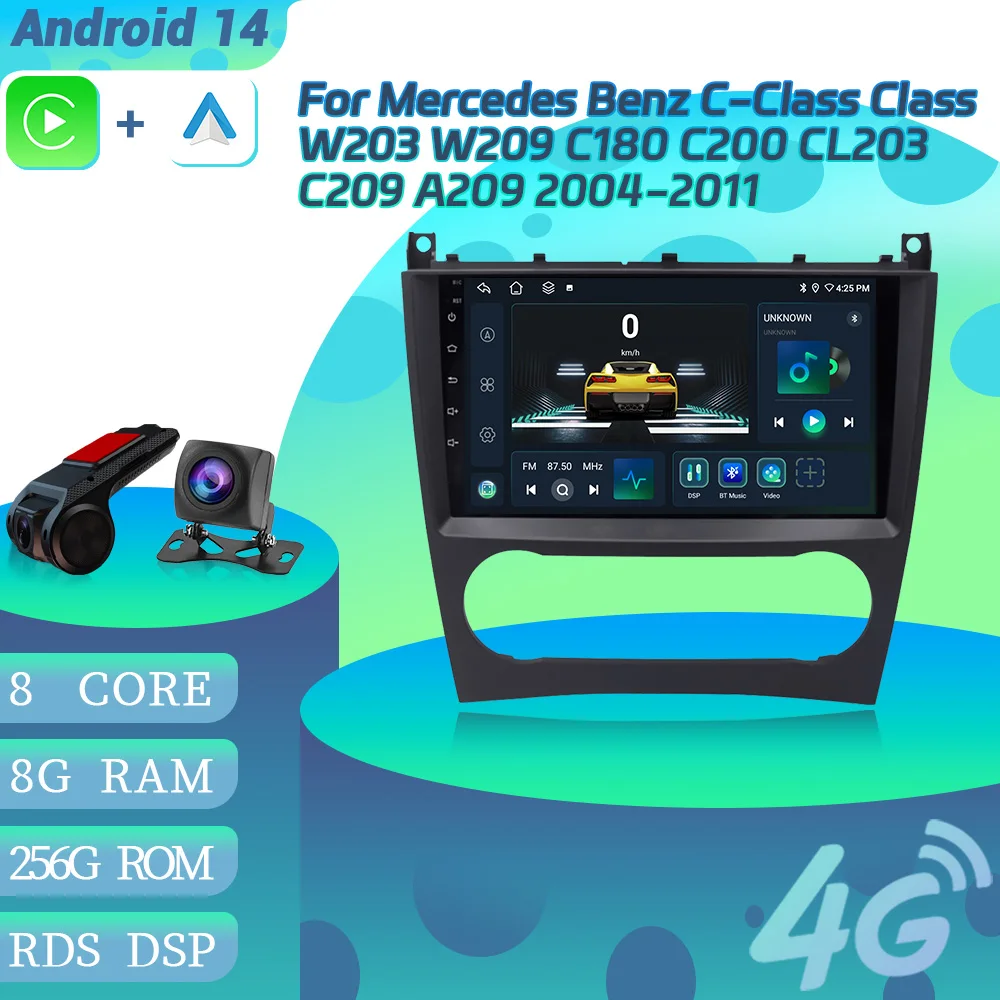 

Автомагнитола на Android 14 для Mercedes Benz C-Class W203 W209 C180 C200 CL203 C209 A209 2004-2011, мультимедийный экран с поддержкой Bluetooth