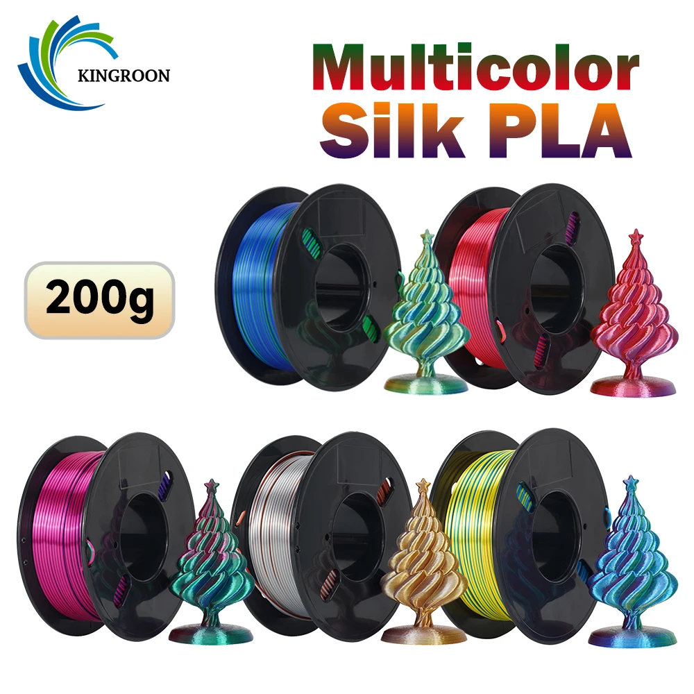 KINGROON Multicolor Silk PLA Filament 200g/roll 1.75mm 3D Printer Filament No-Tangling Bubble Free for FDM 3D Printers