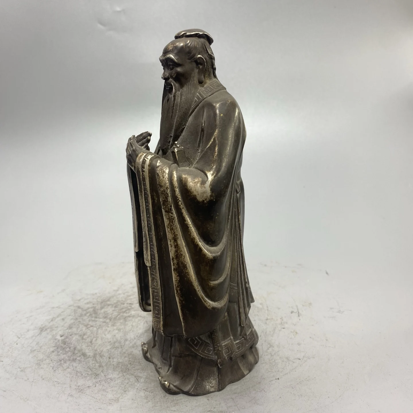Old Bronze Gilded Silver Confucius statue Confucius Institute Chinese sage Buddha statue Worship Hall Town house