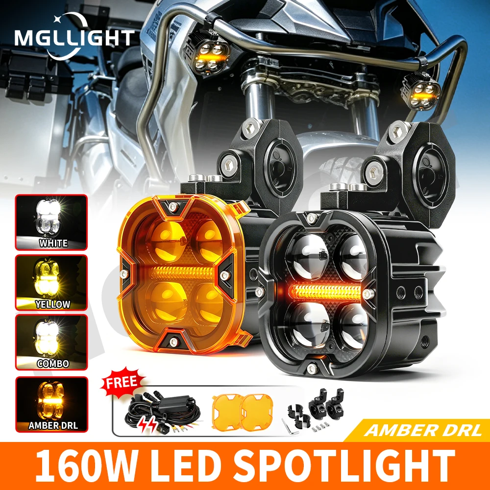 HL 3INCH LED Motorcycle Fog Light 4 Lens White Yellow Combo Beam Extra Yellow Cover for Motorcycle Auxiliary Lamp off-road use