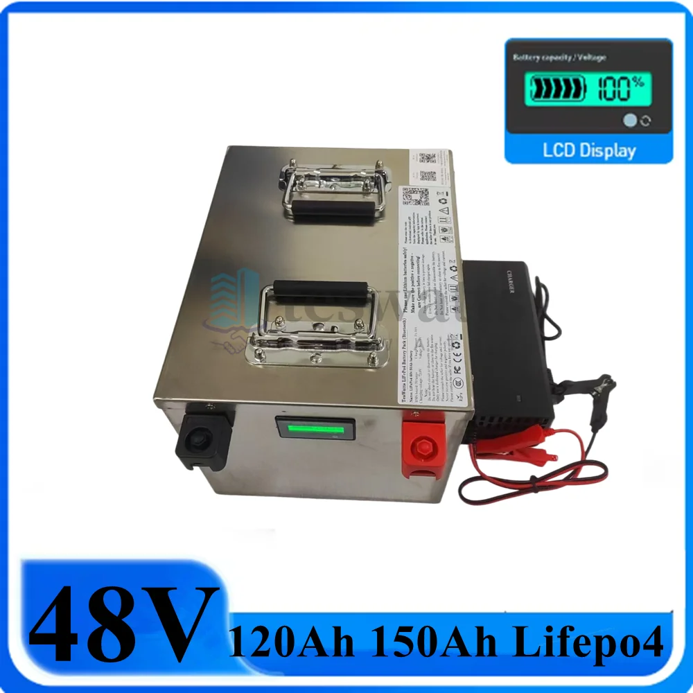 

waterproof 48V 120Ah Lifepo4 48v 150AH lifepo4 battery BMS for 4800w 3500w Scooter bike golf cart Solar energy + 10A charger