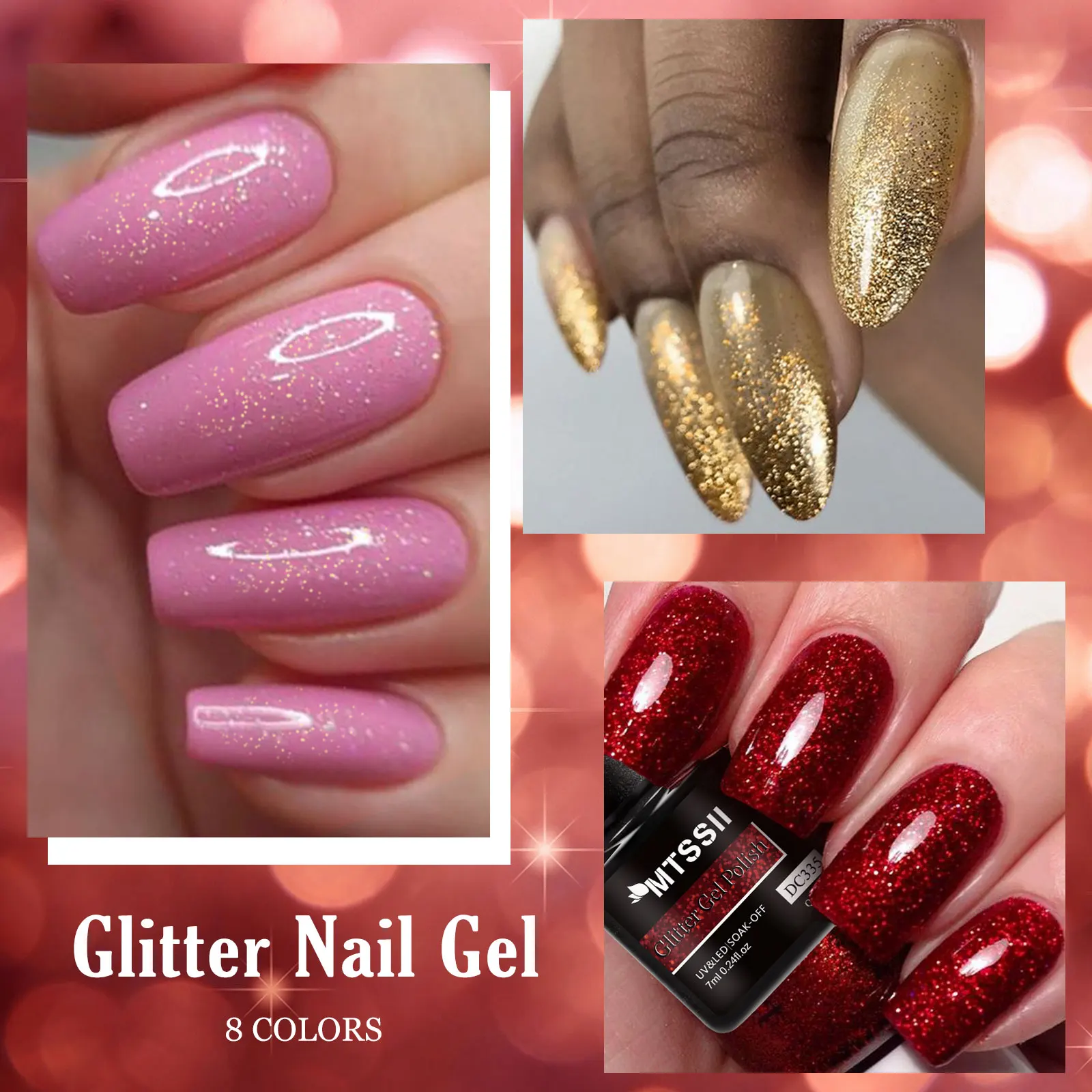 MTSSII 8 pièces ensemble de vernis à ongles Gel gelée réfléchissante blanc laiteux paillettes rouge or couleurs pour décorations Nail Art Design de manucure