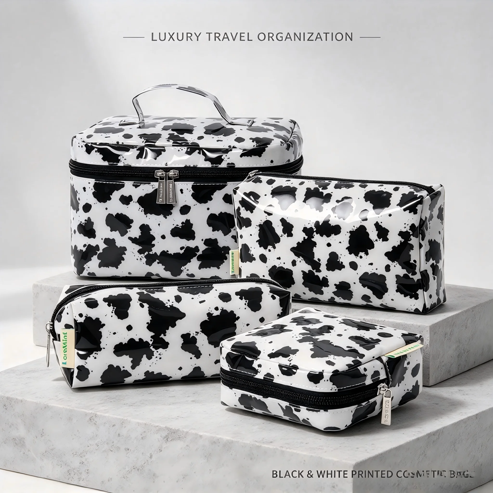 4-Pack Floral Print Cosmetic Bags Waterproof PVC Coated Wash Organizer Set Travel Makeup Pouch Toiletry Storage for Her