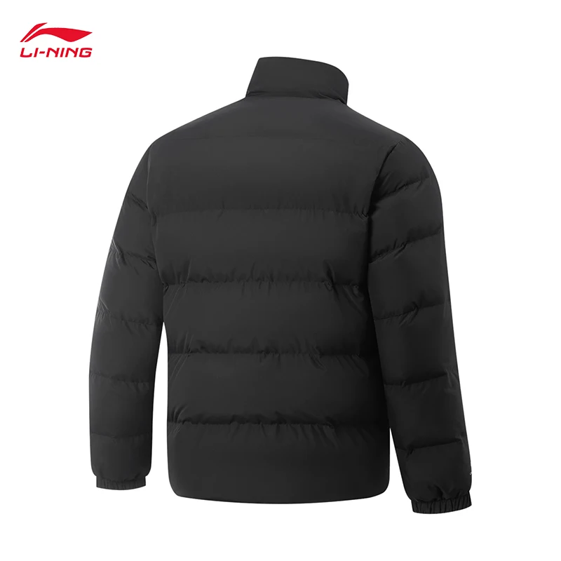 LI-NING Fitness series męska kurtka puchowa z krótkim rękawem LN WATER PROOF, dopasowany krój 3D, zimowa kurtka bawełniana AYMV215