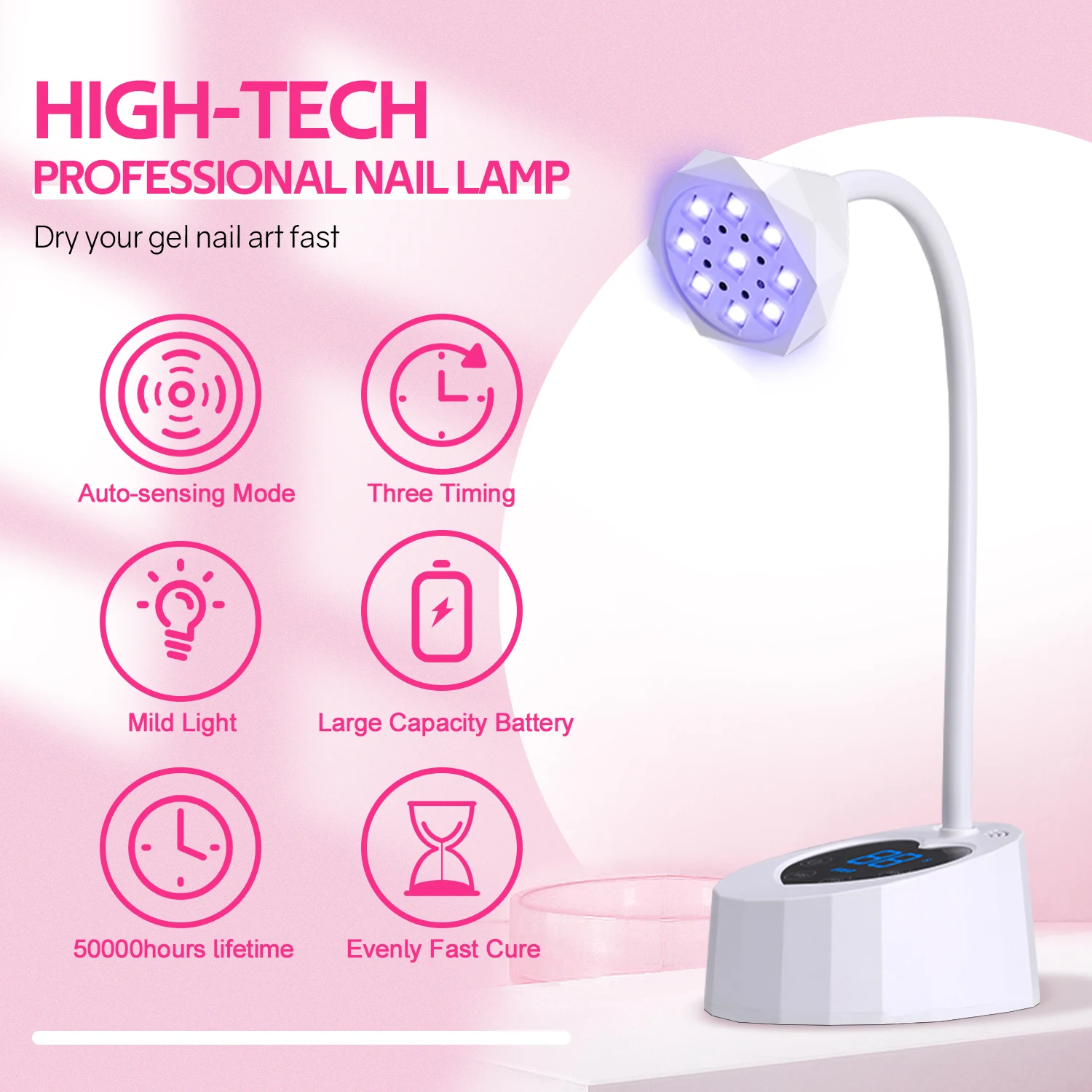 دينا بيوتي مصباح LED للأظافر قابل لإعادة الشحن بالأشعة فوق البنفسجية 27 وات، مجفف أظافر 360 درجة °   مصباح معالجة جل الغراء لتلميع الأظافر سريع الجفاف وقابل للانحناء