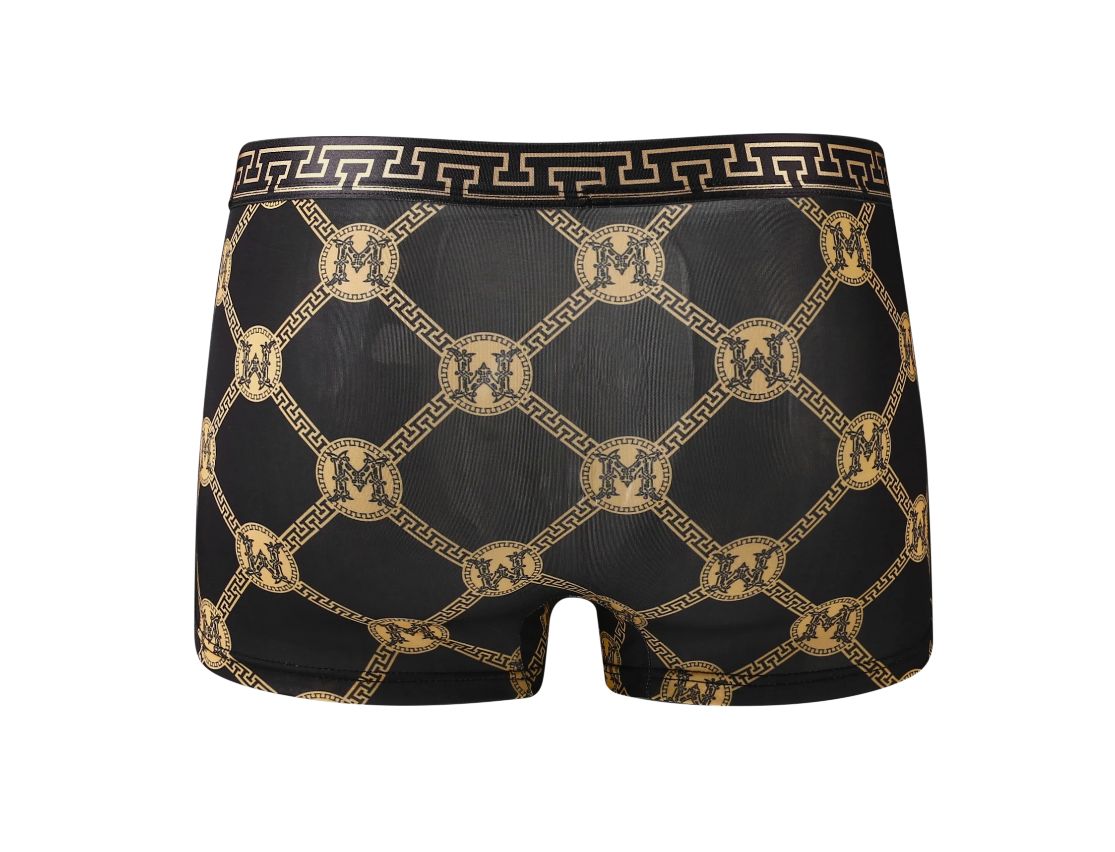 Random 5 pcs men\'s fashionable black gold patterned boxer shorts, super soft and comfortable underwear, suitable for daily wear