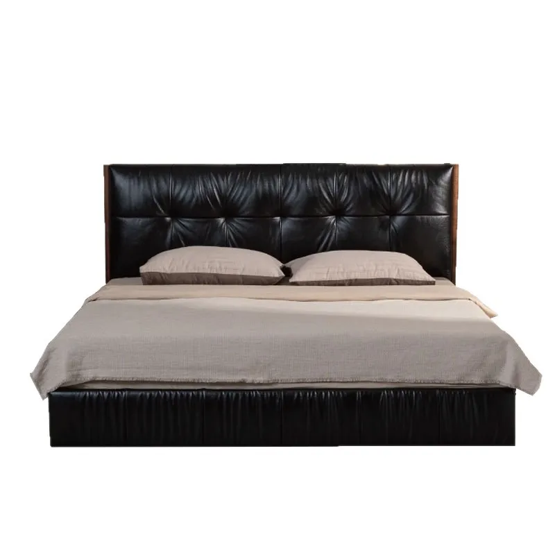 

Medieval light luxury bed household simple retro black master bedroom 1.8 meters first layer cowhide