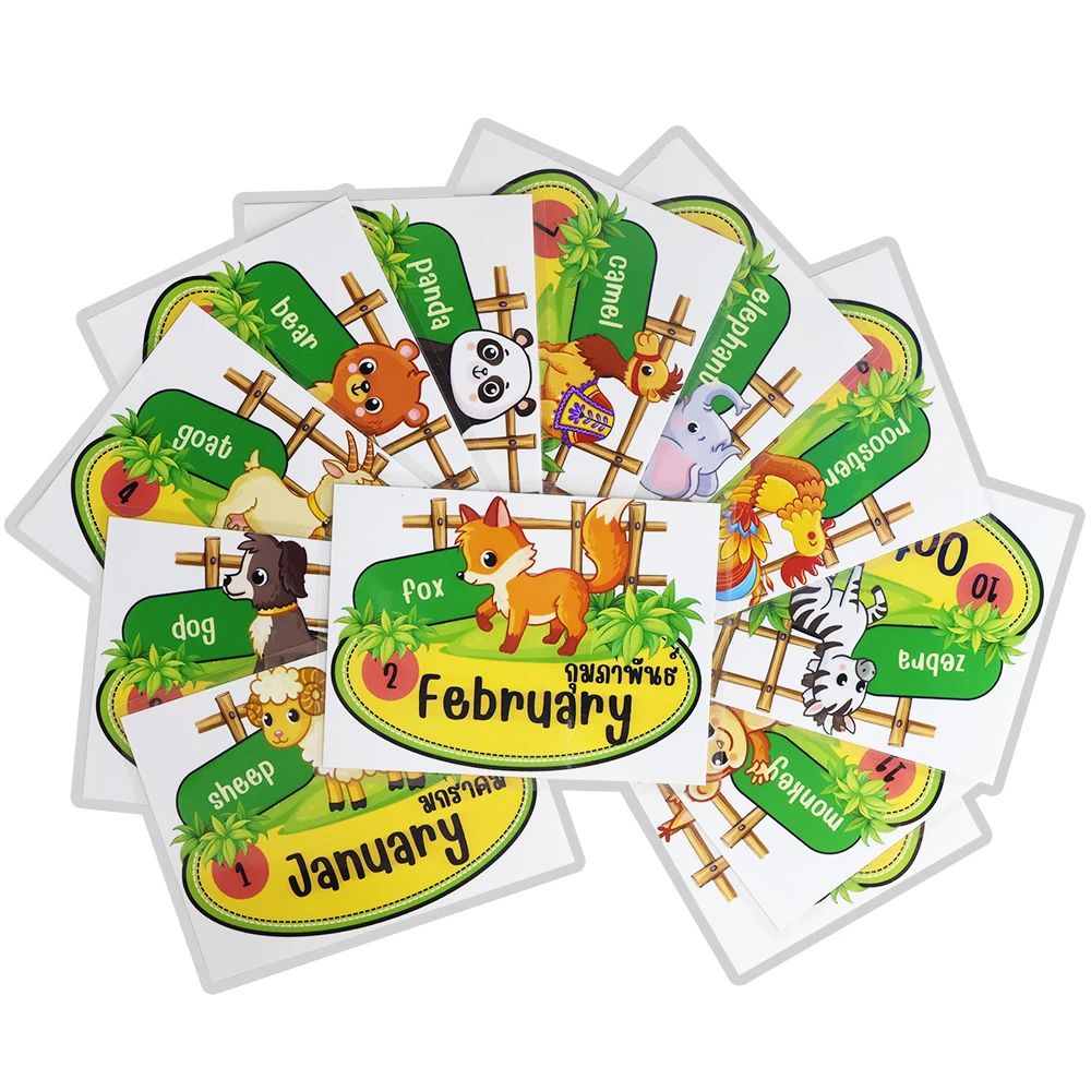 12 pc Thai language cards for baby 1-12 month learn Thai language and receive basic cognitive enlightenment training