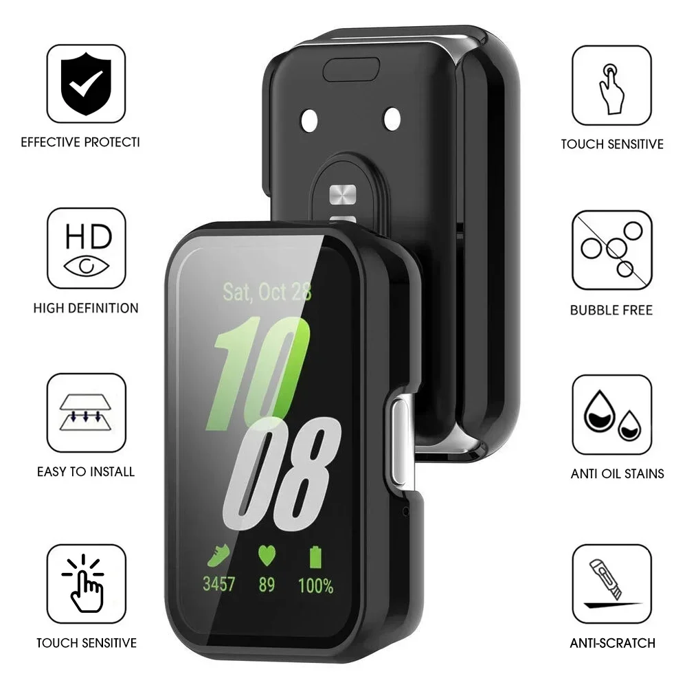 Case For Samsung Galaxy Fit 3 Smartwatch Full Coverage Tempered Glass Screen Protector Hard PC Bumper Shell For Samsung Fit3
