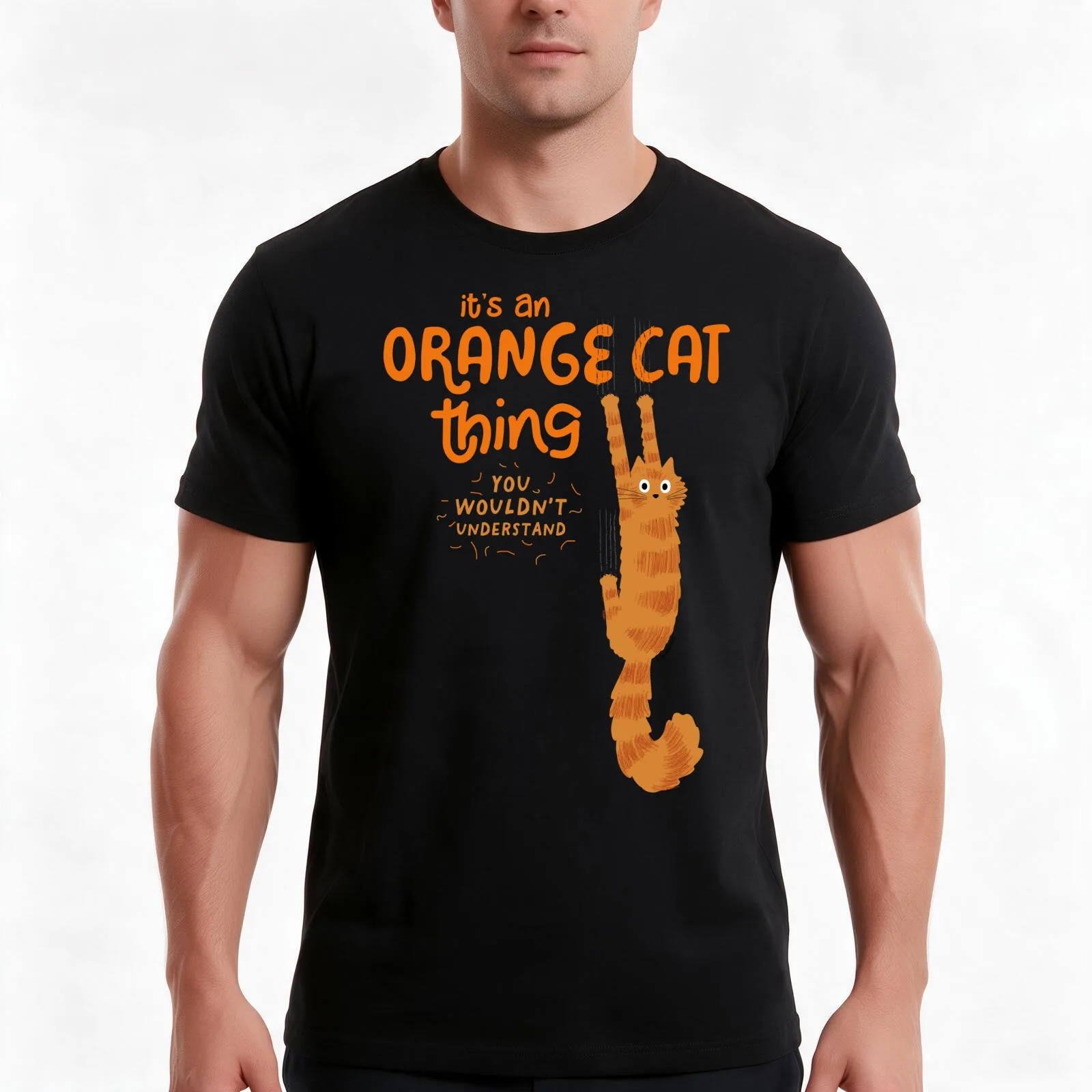 It's An Orange Cat Thing - Funny Tabby Cat Holding On with Claws T-Shirt, Summer Casual Cotton Tee, Oversized Streetwear Tops