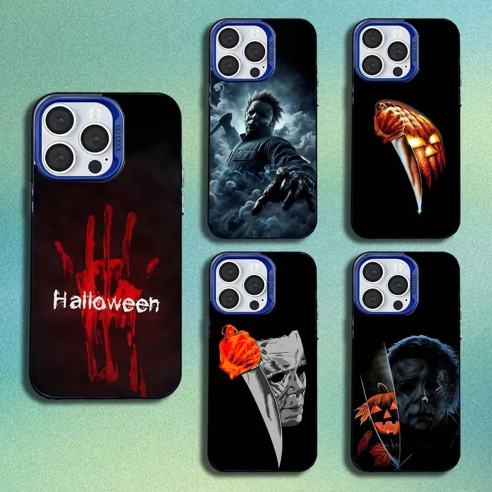

H-Halloween Michael Myers Phone Case For iPhone 16,15,14,13,12,11,Mini,Pro,SE,MAX Blue Matte Silicone Cover
