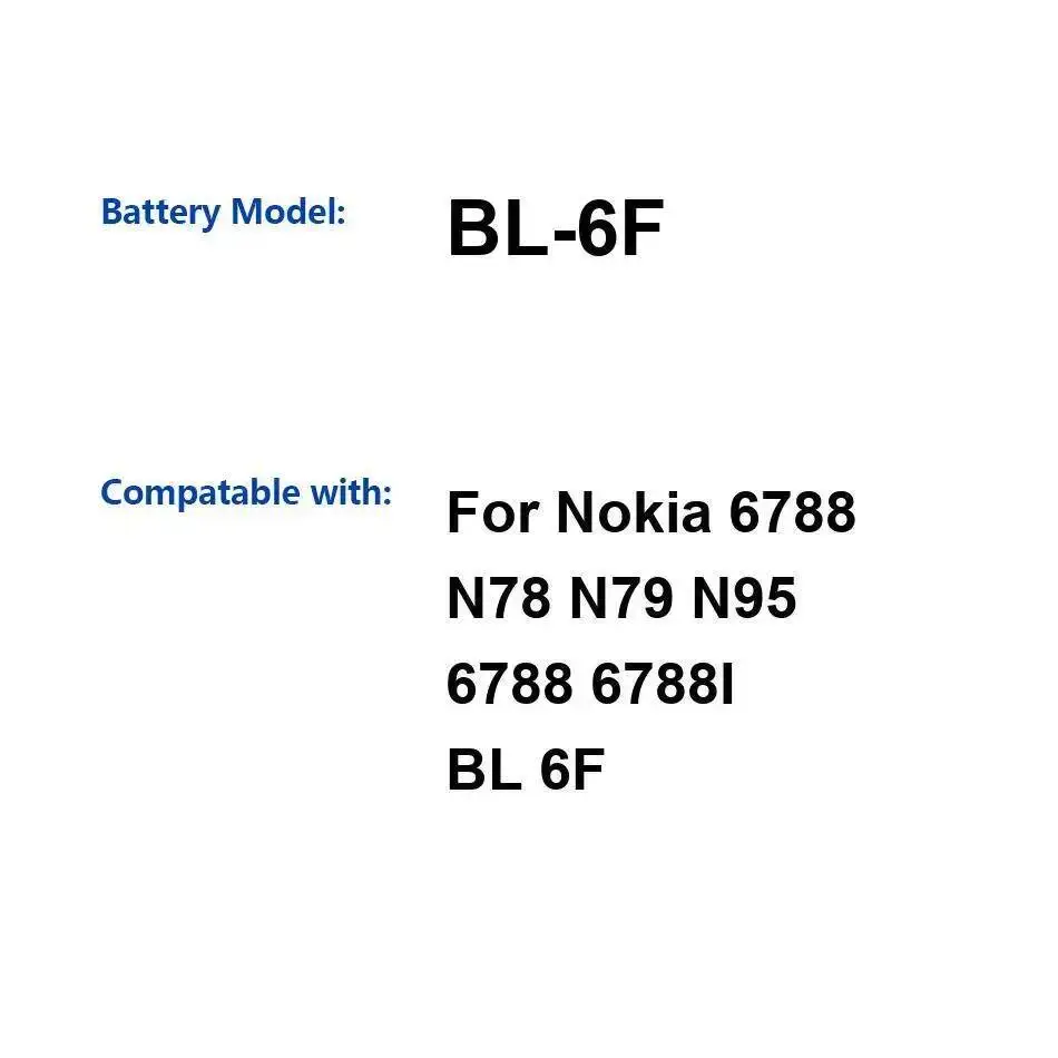 

Высокопроизводительный аккумулятор для мобильного телефона 1200 мАч для Nokia 6788 N78 N79 N95 6788I Надежная замена BL-6F
