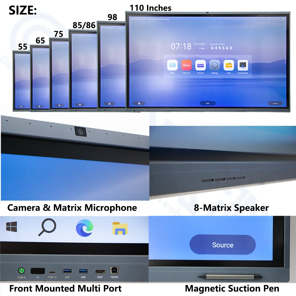 Hot Sales 55/65/75/86/98/110 Inch Interactive Whiteboard Displays Digital Flat Panel Multi Touch Screen Whiteboard For Classroom