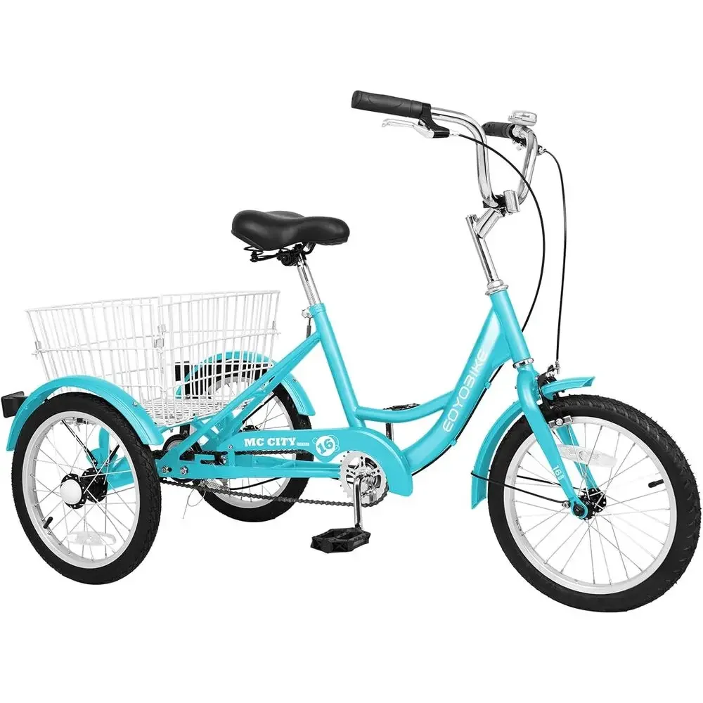 

16 Low Step-Through 3-Wheel Tricycle for Beginners, Hand Brakes, Adjustable Seat & Rear Basket, Suitable for Riders 3'9-4'9