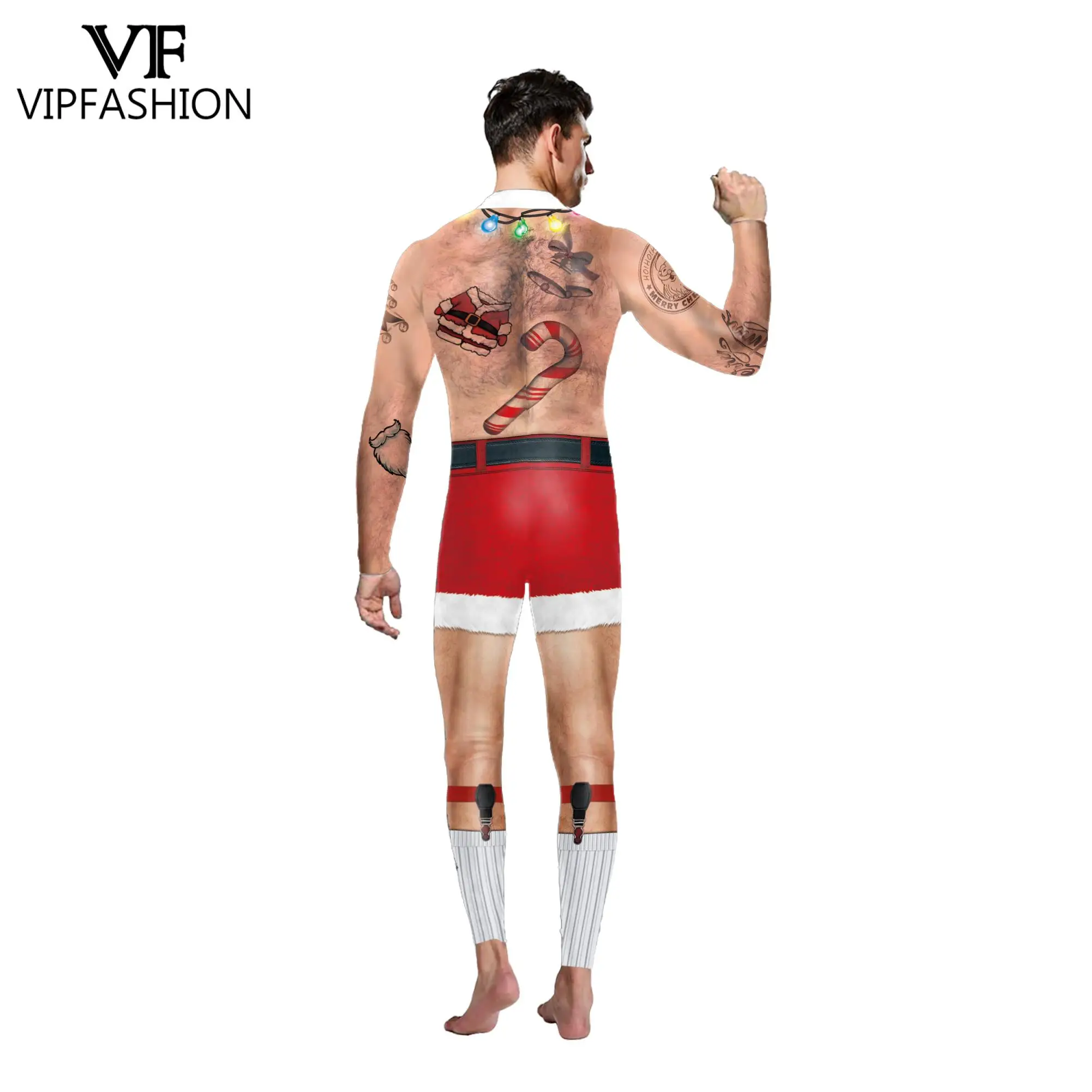 VIP FASHION Women/Men Christmas Muscle Print Cosplay Costume New Bodysuit Adult Carnival Party Clothing monos mujer Xmas