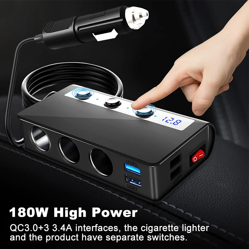 12V-24V 180W Cigarette Lighter Dispenser Fast Charging Qc3.0 4 Port Usb Car Charging Socket Car Electrical Appliances