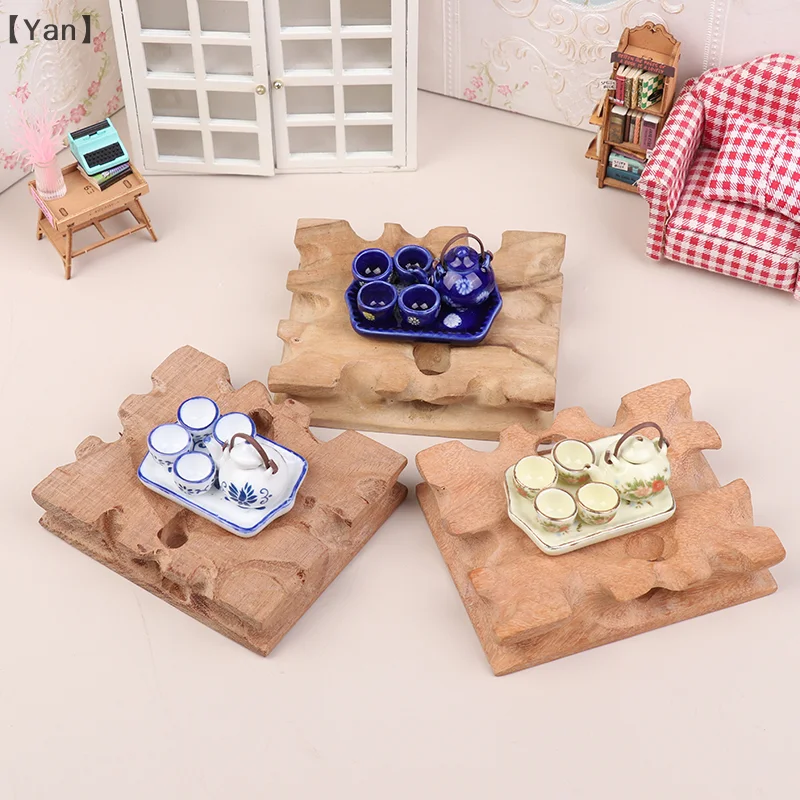 Mini théière en céramique pour maison de poupée, ensemble de Table à thé, décoration de salon, accessoires pour maison de poupée, 1/12
