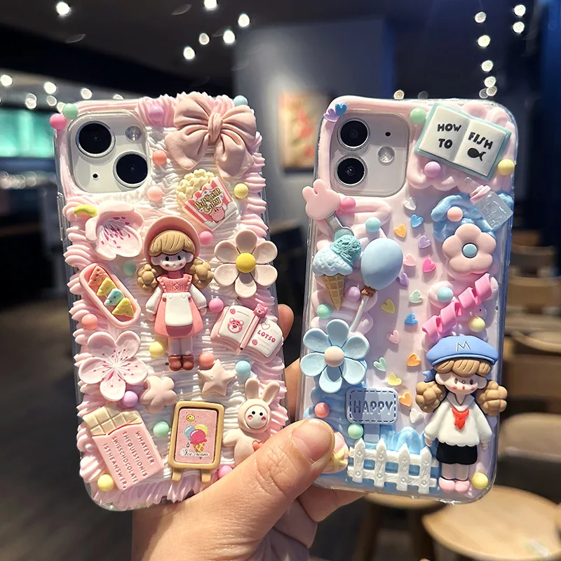 LOERSS DIY Cream Gel Phone Cases Cute Case Material Pack Handmake Set for iPhone 14 13 12 11 Promax Silicone Transparent Case