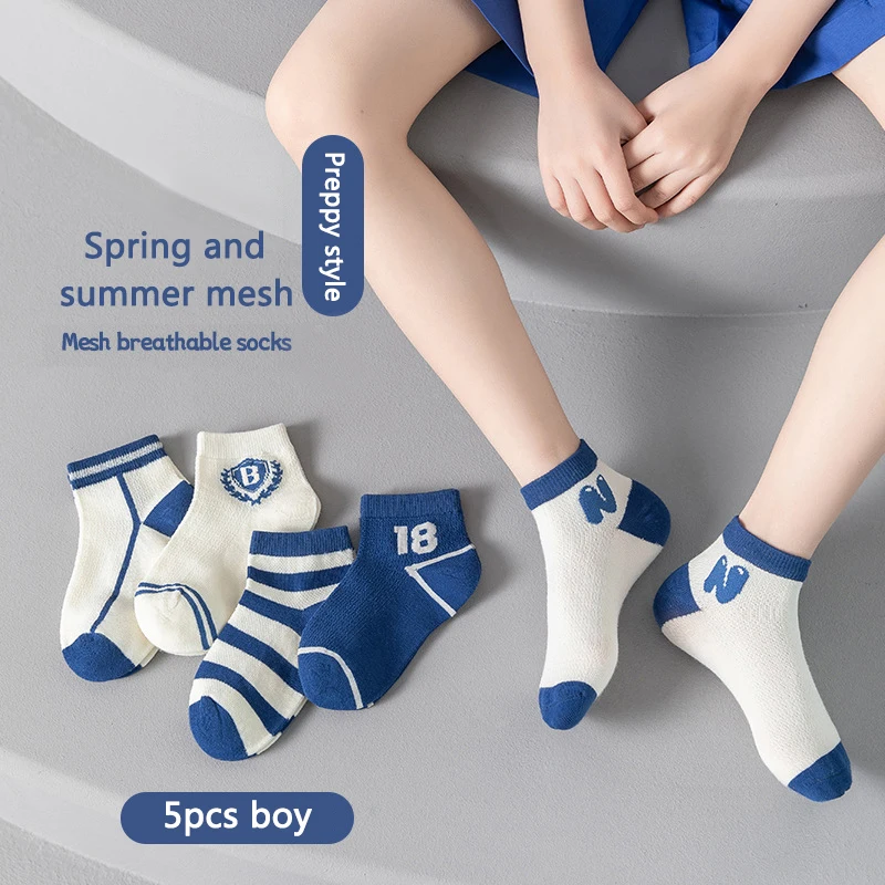 Baywell – lot de 5 paires de chaussettes respirantes pour garçon, en coton, pour rester au frais cet été, de 1 à 12 ans