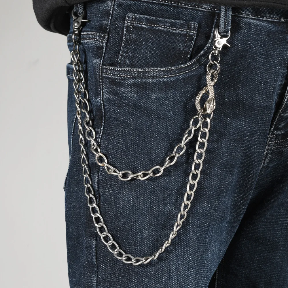 

Vintage Snake Print Dual Chain Waistband Hip Hop Punk Metal Pants Chain Unisex Street Style Jeans Dress Ornament